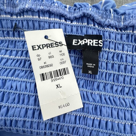 NEW! Express Cropped Peplum Top XL Striped Blue White Ruffled msrp: $54 Cotton - Picture 4 of 14